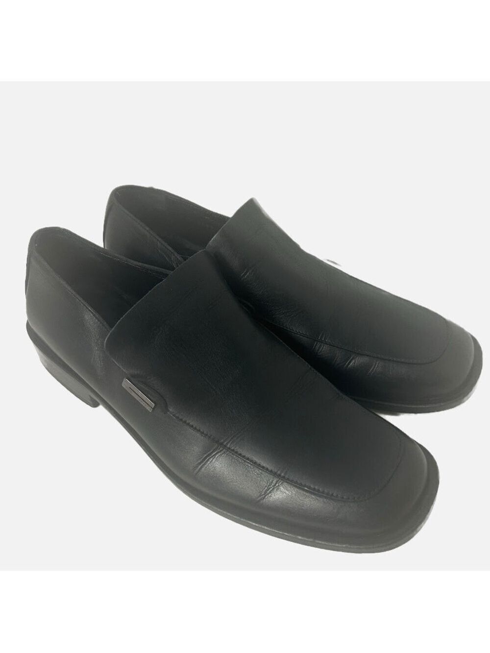 Authentic GUCCI Men’s Leather Loafers Black Luxury Silver Logo 10.5E/44.5